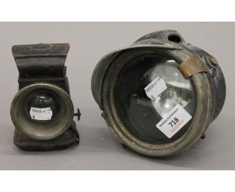 A Lucas No.342 vintage car light and a cycle light. 