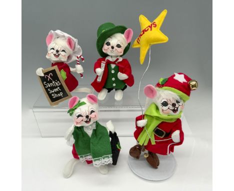 Marvelous assortment of Winter ready critters that consists of a mouse holding a Macys star balloon, a mouse with a sign that