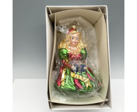 Lovely rendition of Barbie in vibrant colors. Christopher Radko mark. This item has its original box: 6"L x 9.5"W x 4"H. Arti