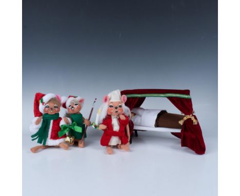 Magnificent set of Christmas figurines that includes a mouse with a jingle bell, a squirrel with an acorn and brush, and a mo