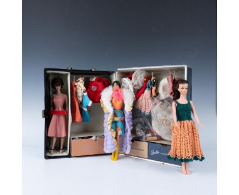 Lovely collection of wardrobe and accessories to model on your dolls that consists of a Barbie with a bubble cut hairdo (Barb