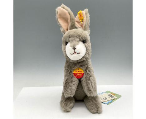 Soft, plush gray bunny with black button eyes. Steiff tag. Issued: 20th centuryDimensions: 4.5"L x 6"W x 12"HManufacturer: St