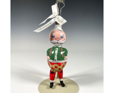 Handcrafted ornament, a limited edition (448/500) of In for the Night Santa, features Santa with a joyful expression, rosy ch
