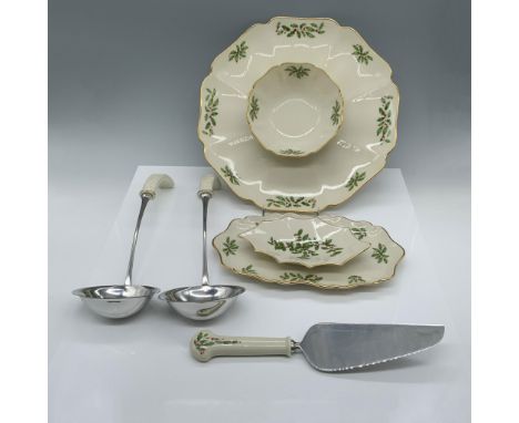 Stunning set of dishes and serve ware that includes a gourmet serving plate that is hand decorated with 24k gold, an appetize