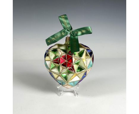 Handcrafted ornament with a stained glass design that forms a beautiful heart, featuring a geometric pattern with vibrant col