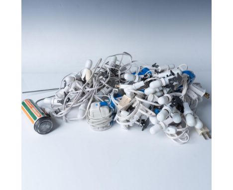 This big lot includes several multi-light light strands, power cords, Styrofoam cutter, and more. Largest item measures 12"L 