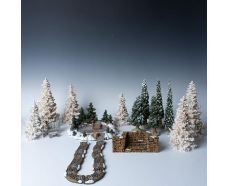 This grouping includes the Pine Point Pond item #52618, Stone Stairway #52725, Birch Bench and Table set of 2 #56.56927, 6pc 
