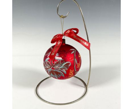 Handcrafted glass bauble adorned with hand-painted flowers in pink, blue, and yellow shades that gracefully curve around the 