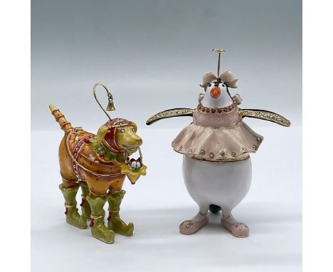 Two adorable small enamel jewelry boxes, a penguin in a tutu and a Labrador Retriever jester. One of these items have their o