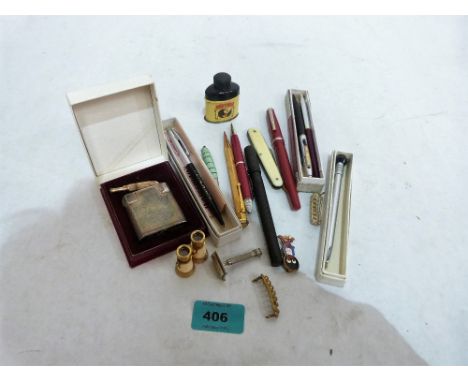 Pens to include Conway Stewart and Waterman's, a Stanhope, plated lighter etc