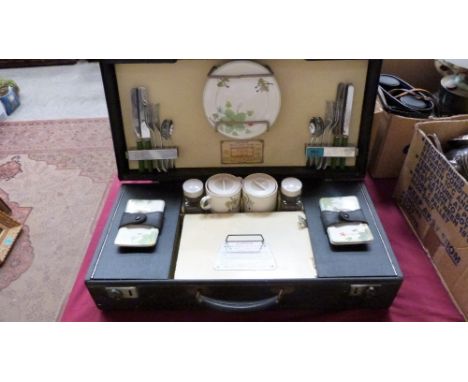 Motoring: A Sirram Tea and Lunch Outfit picnic set. Fully fitted and complete. C.1940's