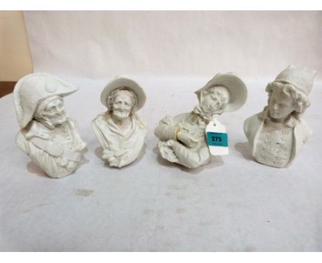 Four 19th century French white bisque porcelain portrait busts. 5¼'' high