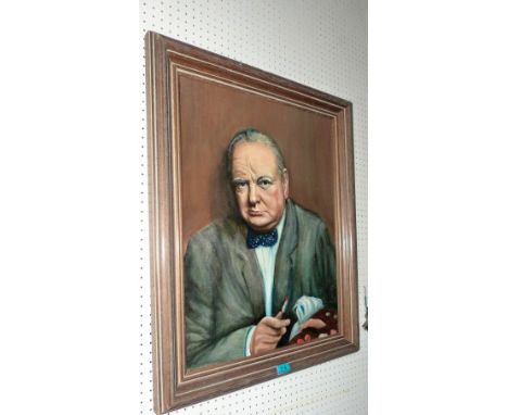 S.J O'BRIEN. 20th CENTURY BRITISH: Portrait of Sir Winston Churchill. Inscribed verso. Oil on board. 25½'' x 19½''