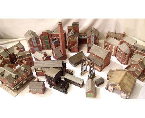 Selection of built OO scale buildings, mostly card construction, mainly in good/ex layout condition.  P&amp;P Group 3 (£25+VA