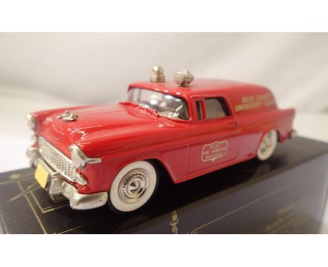 Brooklin Models 1/43 scale diecast 1955 Chevrolet Fire Marshals Truck Rock County, in very near mint condition, boxed. P&amp;