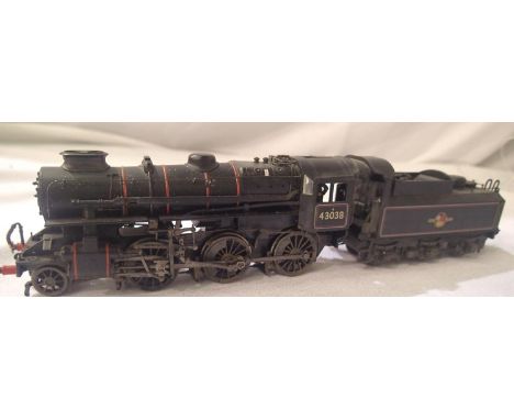 Bachmann 2.6.0. and tender, 43038 (renumbered), BR Black, Late Crest, DCC fitted no. 38, weathered and detailed, in very good