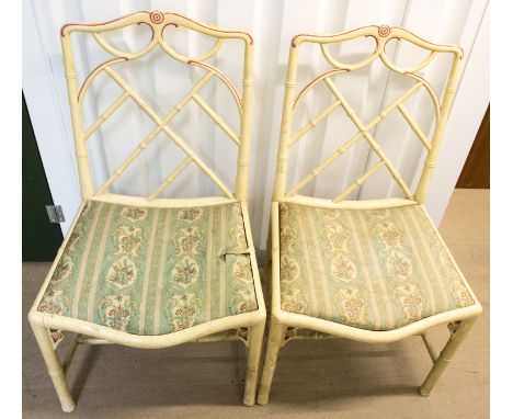 A pair of bamboo simulated side chairs, probably George III, in the manner of Thomas Chippendale