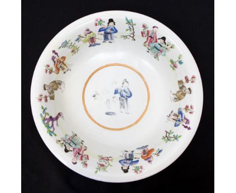 A large 19th Century Spode felspar porcelain bowl decorated with oriental characters 