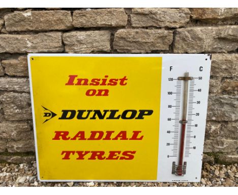 A Dunlop Radial Tyres enamel thermometer sign by Burnham, 26 x 20". 