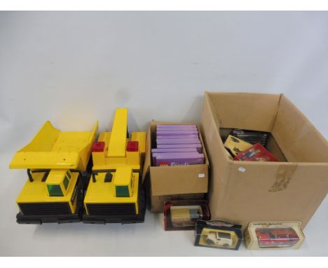 Two large scale Tonka toys in good condition and two boxes of assorted die-cast models etc. 