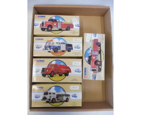 Five Corgi Classic boxed die-cast Fire Engine models including American La France, Mack Pumper, Chicago Fire etc. 