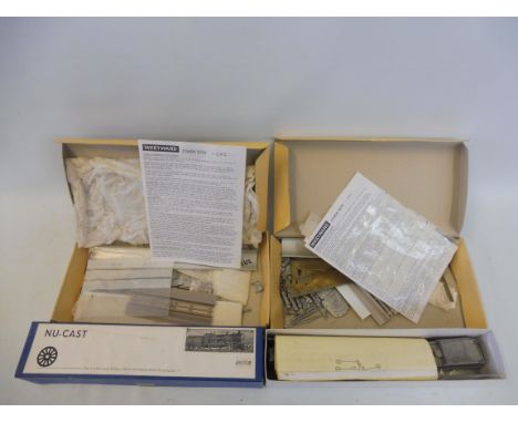 Three boxed model railway OO gauge 4mm scale white metal kits including NU-Cast 2-8-0 Loco and tender kit and two Perseveranc