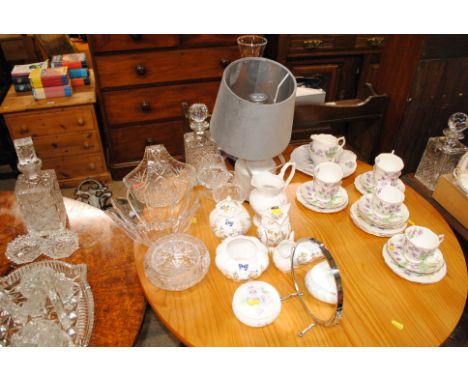 A collection of various china and glass to include Aynsley 'Cottage Garden' vase and cover; a jar and cover in the form of an