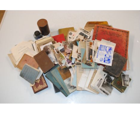 A box of various ephemera including stamp album, scrap album etc. 