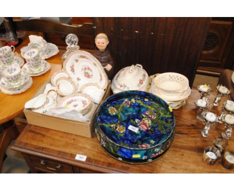 A quantity of various china to include a Lotus Pottery dish, a Corona ware 'Corea' pattern bowl; a Masons tureen; a cut glass