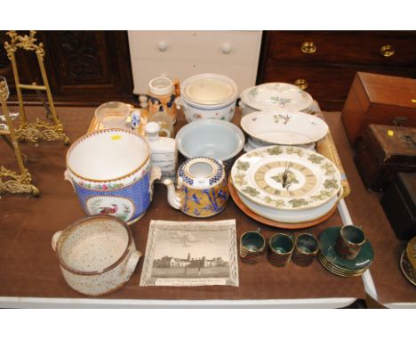 A quantity of various china to include Copeland Spode jardiniere AF, Coalport tea pot AF, Royal Worcester 'Mathon' clock; Hor