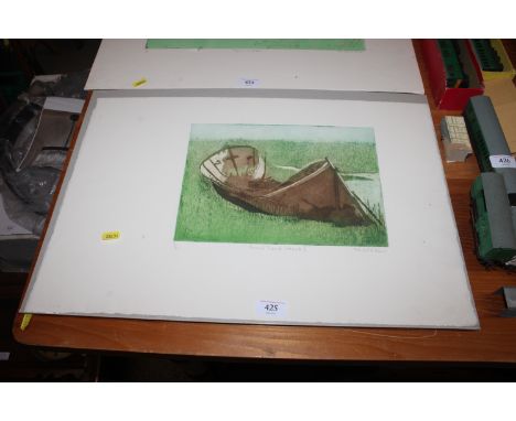 Michael Flint, pencil signed limited edition coloured etching and aquatint, 'Brick Doc rec1' 3/35