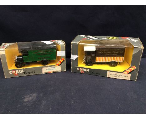 Two boxed corgi classics, vintage trunks.