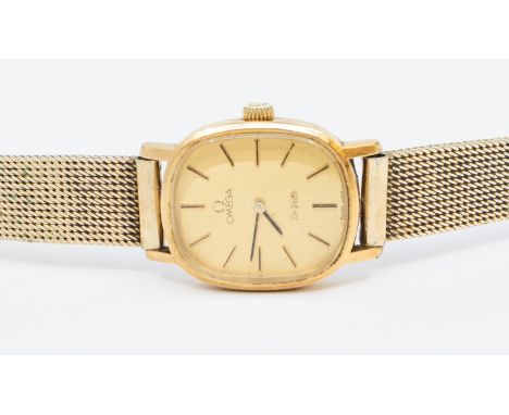 Omega - a ladies vintage Omega de Ville gold-plated wristwatch, comprising a rectangular cushion shaped gilt dial, with appli