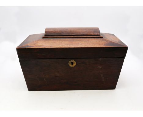 Mid 19th Century mahogany tea caddy with glass, AF.