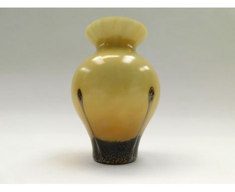 A modern unsigned Caithness glass vase, yellow ground with Nouveau style design, approx. 15.5cm high , minor chip to rim