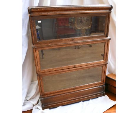 The Globe Wernick Co Ltd of London early 20th Century oak three glazed bookcase with label, in great condition, 117cm x 87cm 