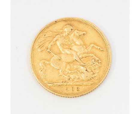 An Edward VII sovereign dated 1903 in a small vintage box