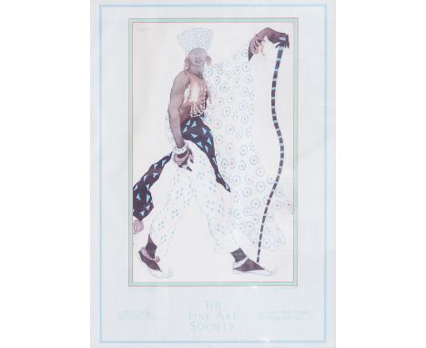 Leon Bakst "The Fine Art Society" advertising decorative print, framed and glazed, approx. 36cm x 62cm.