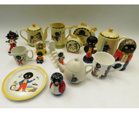 A large collection of Jolly Gollies ceramics to include period and reproduction:- Carlton ware teapots, jugs, mugs, cups and 