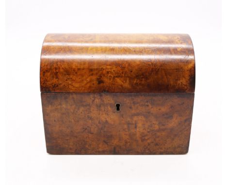 A late Georgian burr walnut tea caddy with two internal compartments.