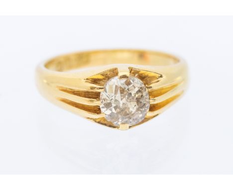 A Victorian diamond set ring, comprising an old cut approx 0.80ct (large chip to girdle and upper crown facet) clarity I1, cl