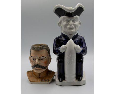 Character toby jug by Francis Carruthers Gould for Wilkinson pottery "shell out" along with another Kitchener character jug. 