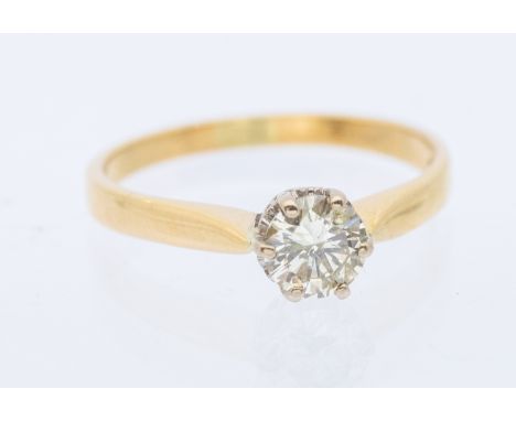 A diamond and 18ct gold solitaire ring, comprising a round brilliant cut diamond, approx diamond weight approx 0.55ct, assess