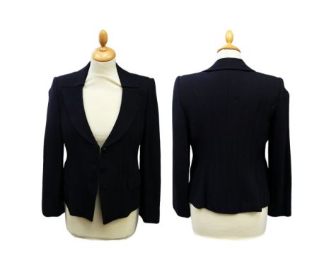   A classic Armani navy wool jacket, size 42 (Euro), low cowl collar with reveres, fully lined, 3 buttons and two flap pocket