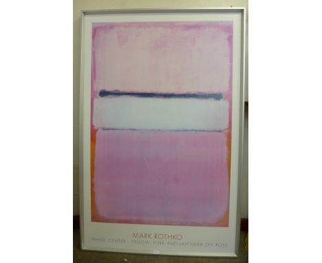 A Mark Rothko poster, White Centre, Yellow, Pink and Lavender on Rose 