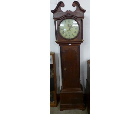 A 19th Century oak 30-hour longcase clock, the painted circular dial signed Smith, Alfreton 