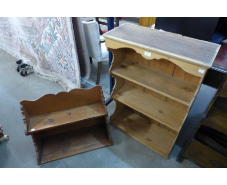 A pine wall mounted bookcase and a pine shelf 