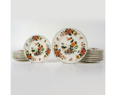 Porcelain set in Eastern Flowers pattern. Oriental floral design in rose, greens and blues from the original engraving by G. 