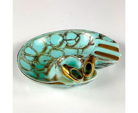 Turquoise toned with lustre finish &amp; branch patterning. Gilt accented Dutch clogs and trim.Includes carved-in snuffer hol