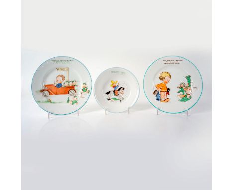 Bone china decorated with illustrations and nursery rhymes from Mabel Lucie Attwell. Includes 2 plates and 1 bowl. Shelley Ch
